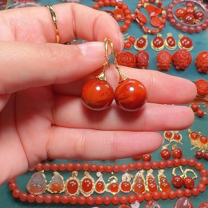 南红玛瑙18K金镶嵌14+