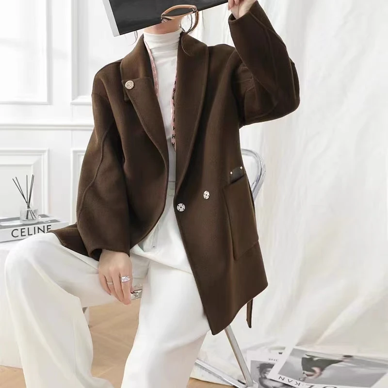 双面呢秋冬女韩版百搭外套大衣气质