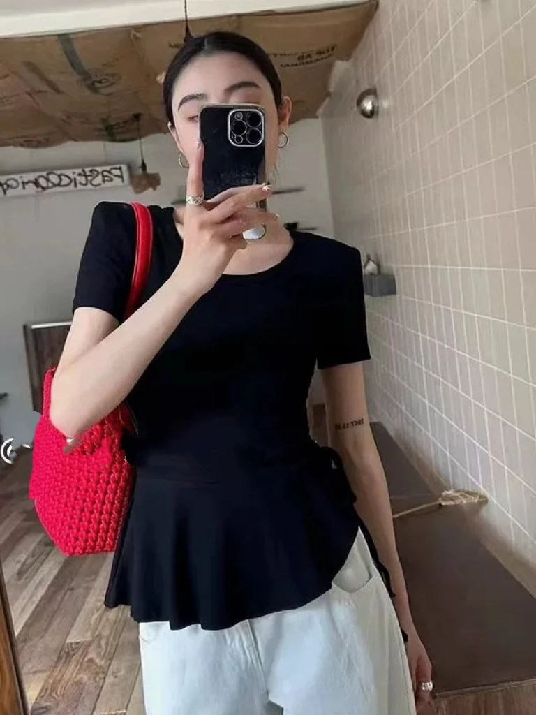 小妖精大码女装弹力收腰辣妹T恤