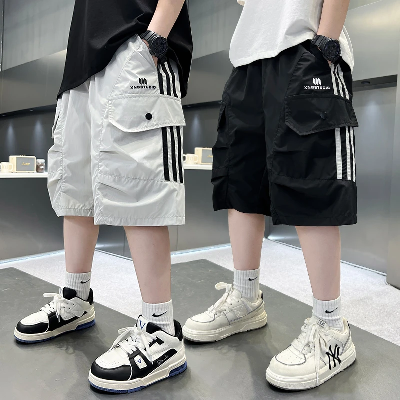 男童中大童夏季速干条纹工装短裤2025新款儿童时尚洋气薄款宽松潮