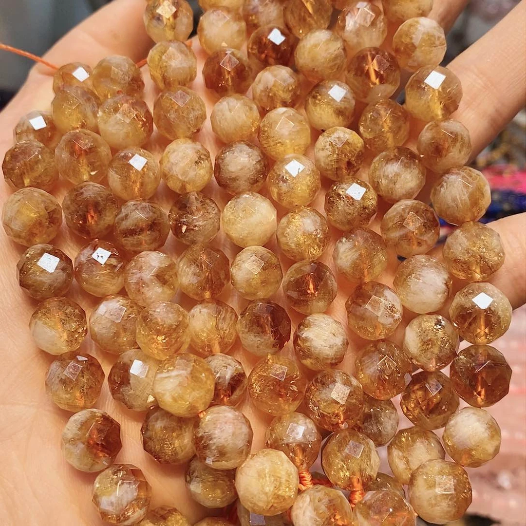 玛瑙/玉髓散珠天然暴力黄塔晶切面10mm一条