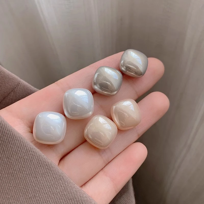 合金耳饰 小众设计感甜美方形珠珠耳钉爆款高级感耳环百搭耳饰品