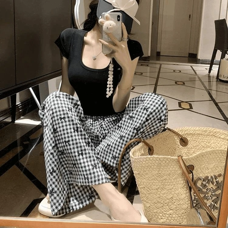 【现货】棉绸新人造棉阔腿裤春夏高腰舒适宽松直筒居家外穿垂感睡裤