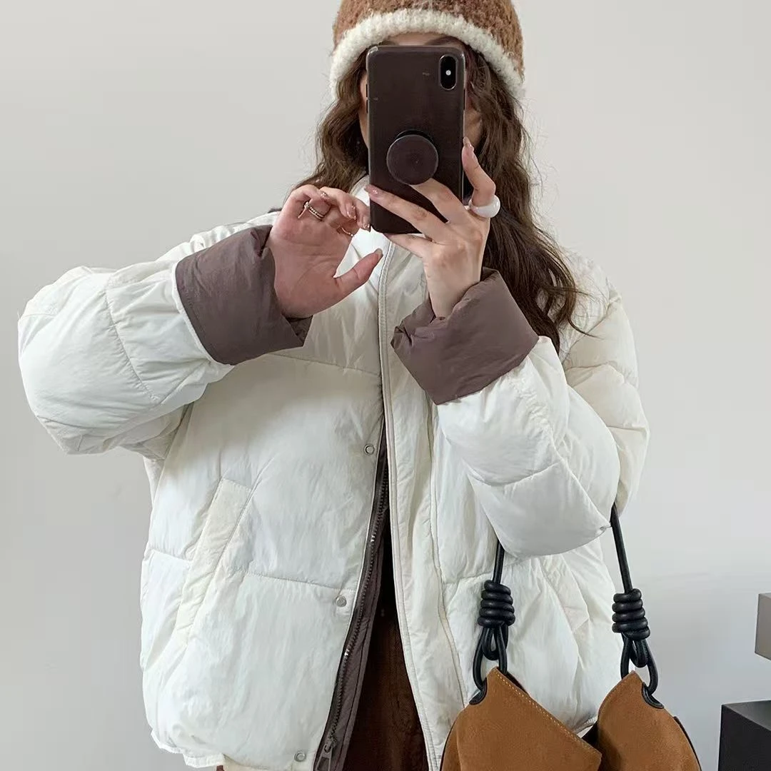 撞色拼接棉服2025新款冬季设计感洋气小个子短款面包服棉衣201