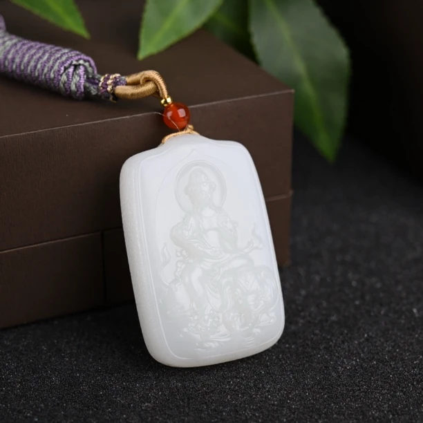 (生肖龙蛇)天然和田玉俄料普贤菩萨挂件（WH3363）十二生肖