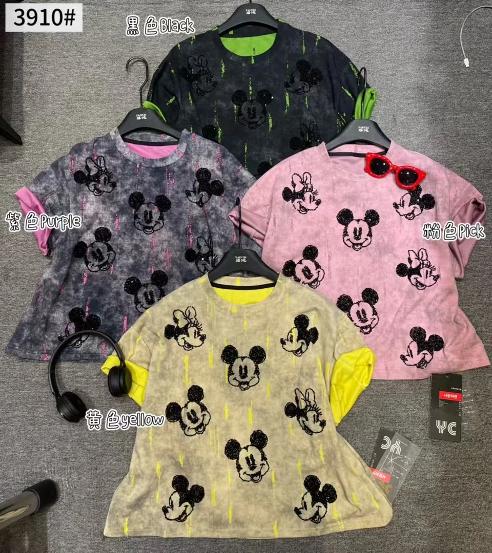 欧货潮牌卡通女装t恤宽松大版显瘦时尚卡通印花重工破洞设计短袖