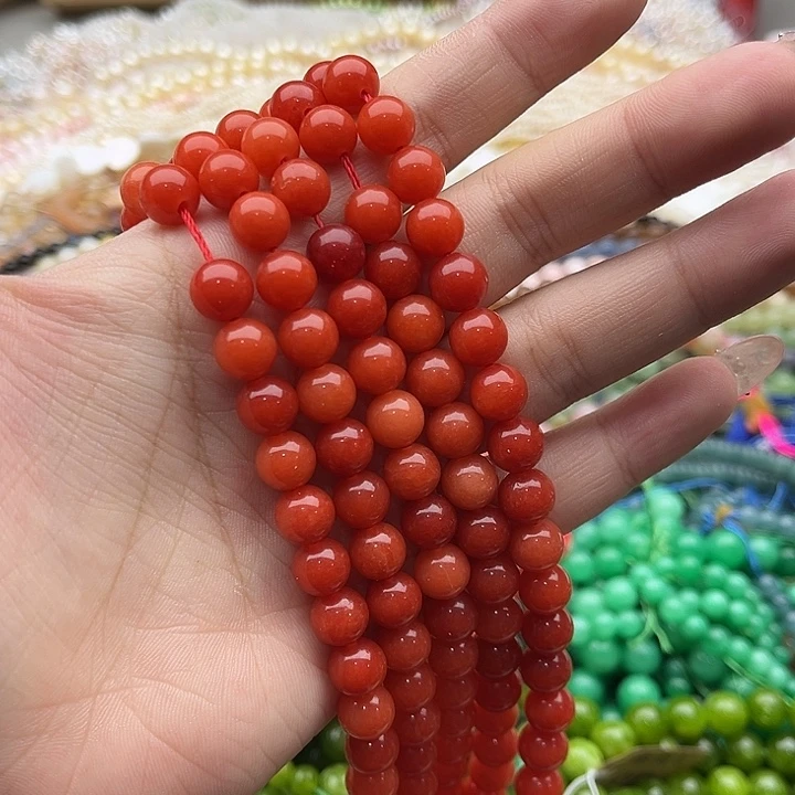 玛瑙/玉髓珠宝半成品未镶嵌一条8mm左右柿子红南红