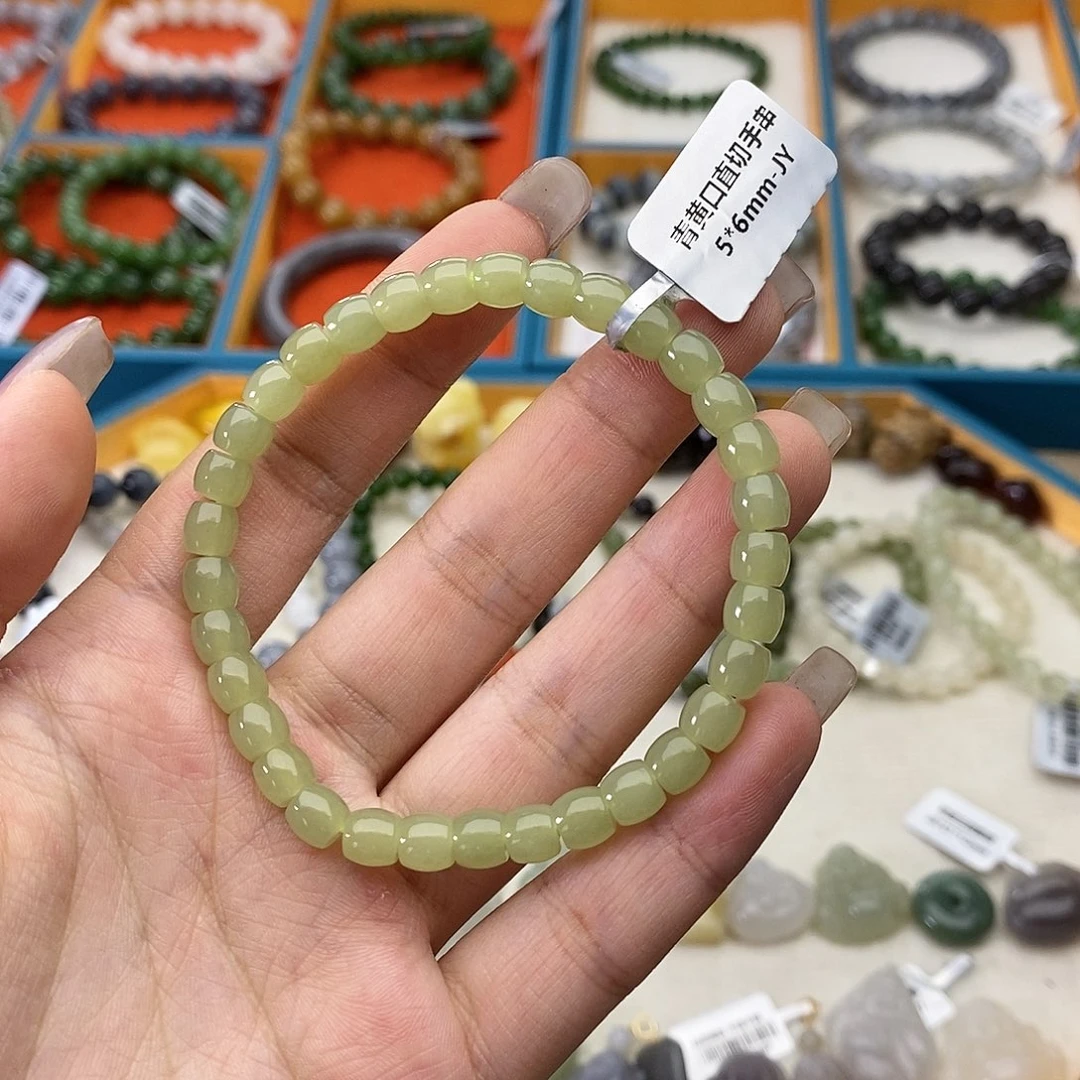 和田玉未镶嵌手链w9青黄口直切5*6