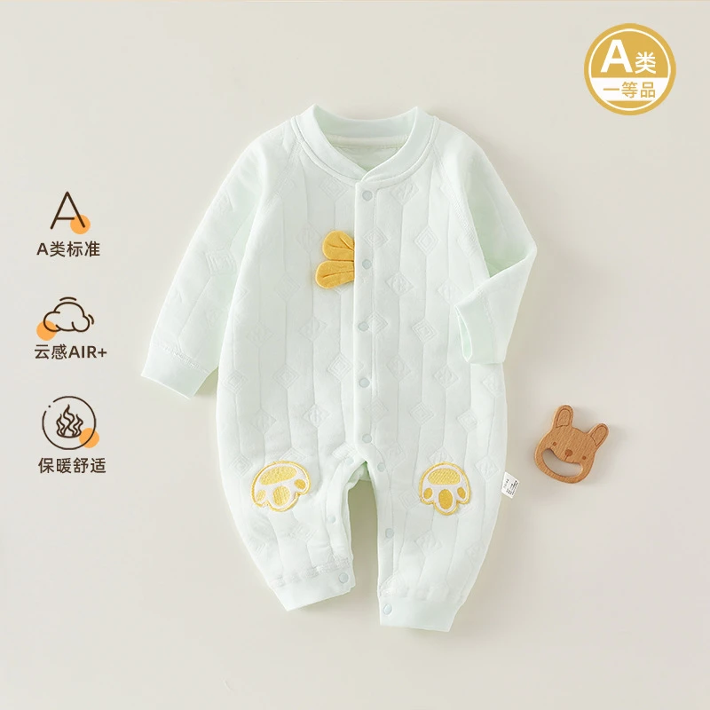 婴儿连体衣秋冬纯棉保暖宝宝a类夹棉爬服新生儿衣服儿童家居服