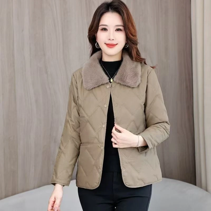 妈妈棉服短款冬季免洗PU免洗女棉衣中老年女冬装外套加厚毛领棉袄