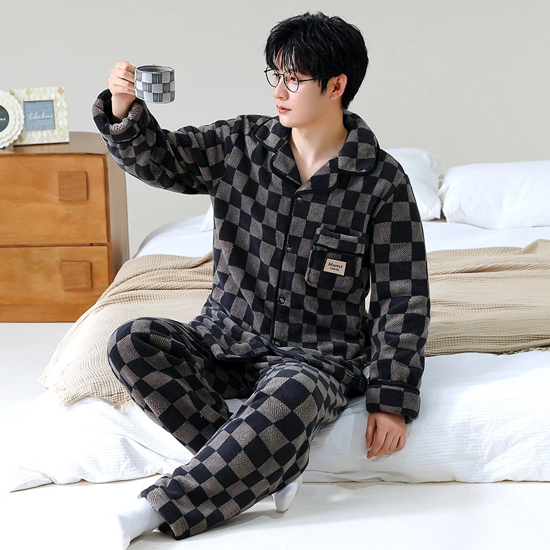 2025年睡衣男冬款加绒加厚家居服爆款上新家居服省服必备