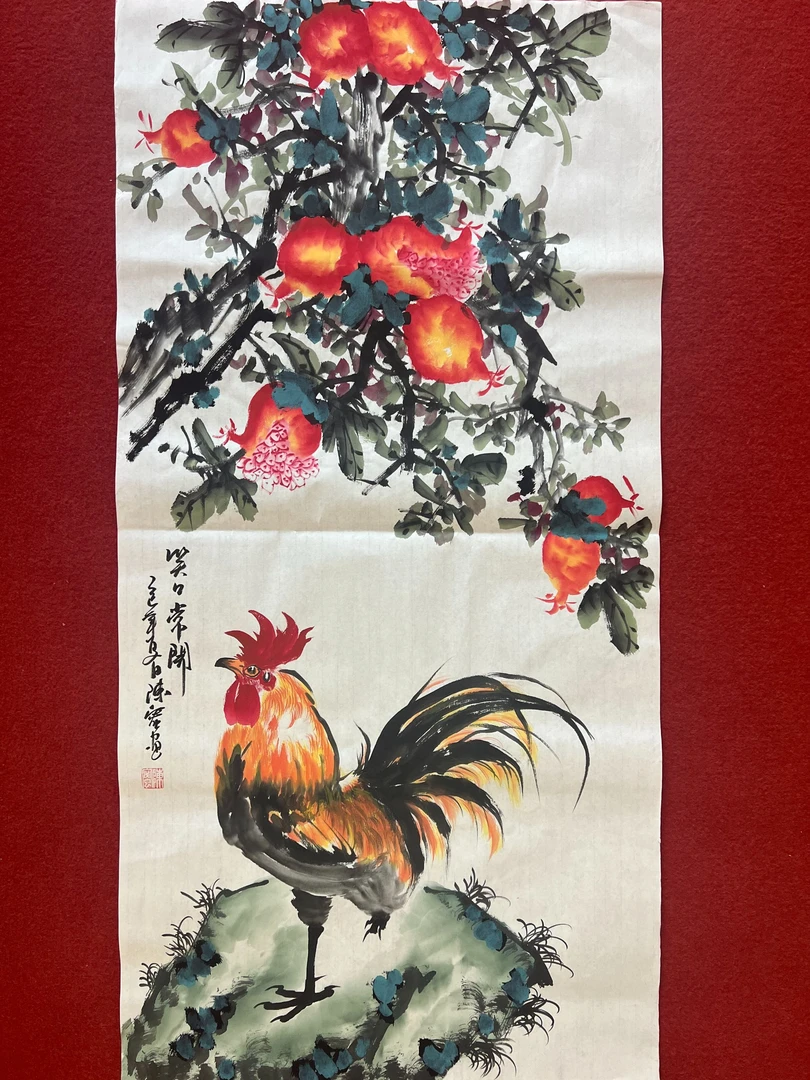 319三尺50x100cm笑口常开公鸡玄关书房客厅办公室现代手工装饰画