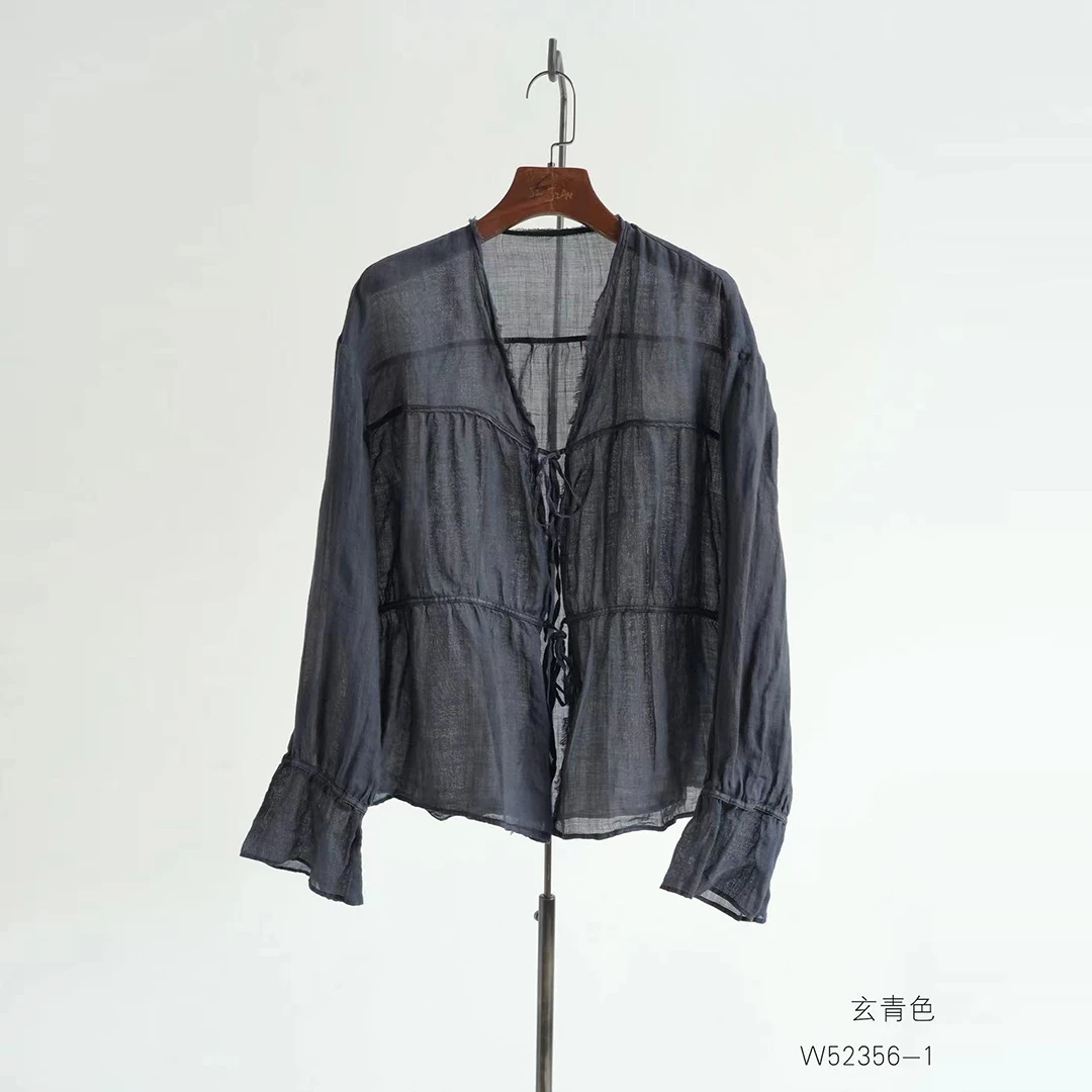 布衣分享 W52356-1 几见原创新品春夏复古黄麻衬衫衬衣防晒透气