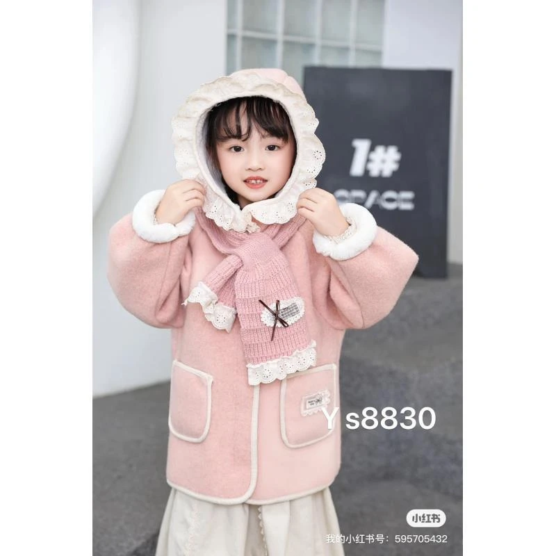 【新疆包邮】儿童加绒带围巾甜美大衣外套T1004