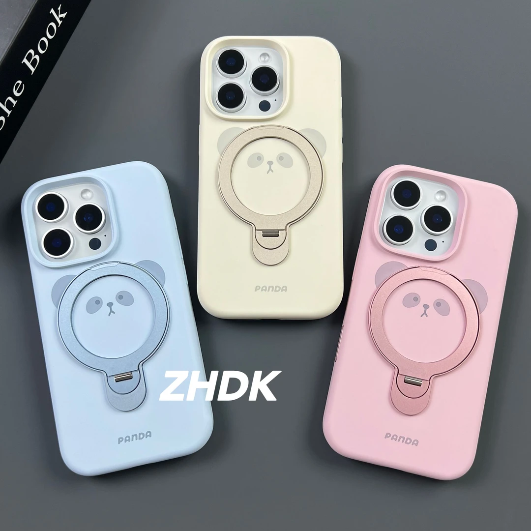 磁吸熊猫液态硅胶旋转支架适用iPhone16promax手机壳苹果15/14/13