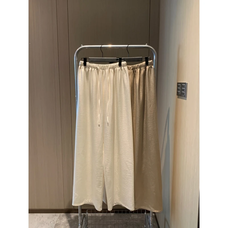 【Yinkoo】老钱休闲仿醋酸夏季慵懒抽绳松紧腰阔腿显瘦长裤