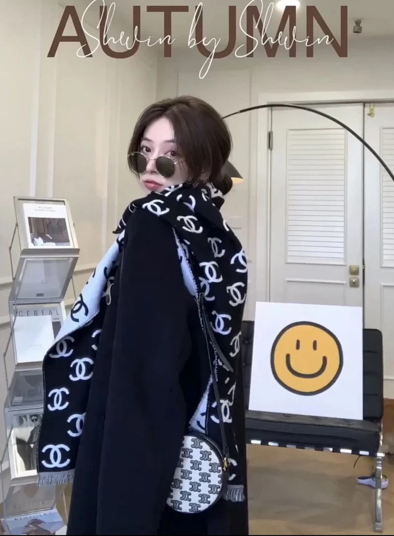 未使用 Chanel/香奈儿 现货 双C老花双面羊毛羊绒围巾 WJ0074