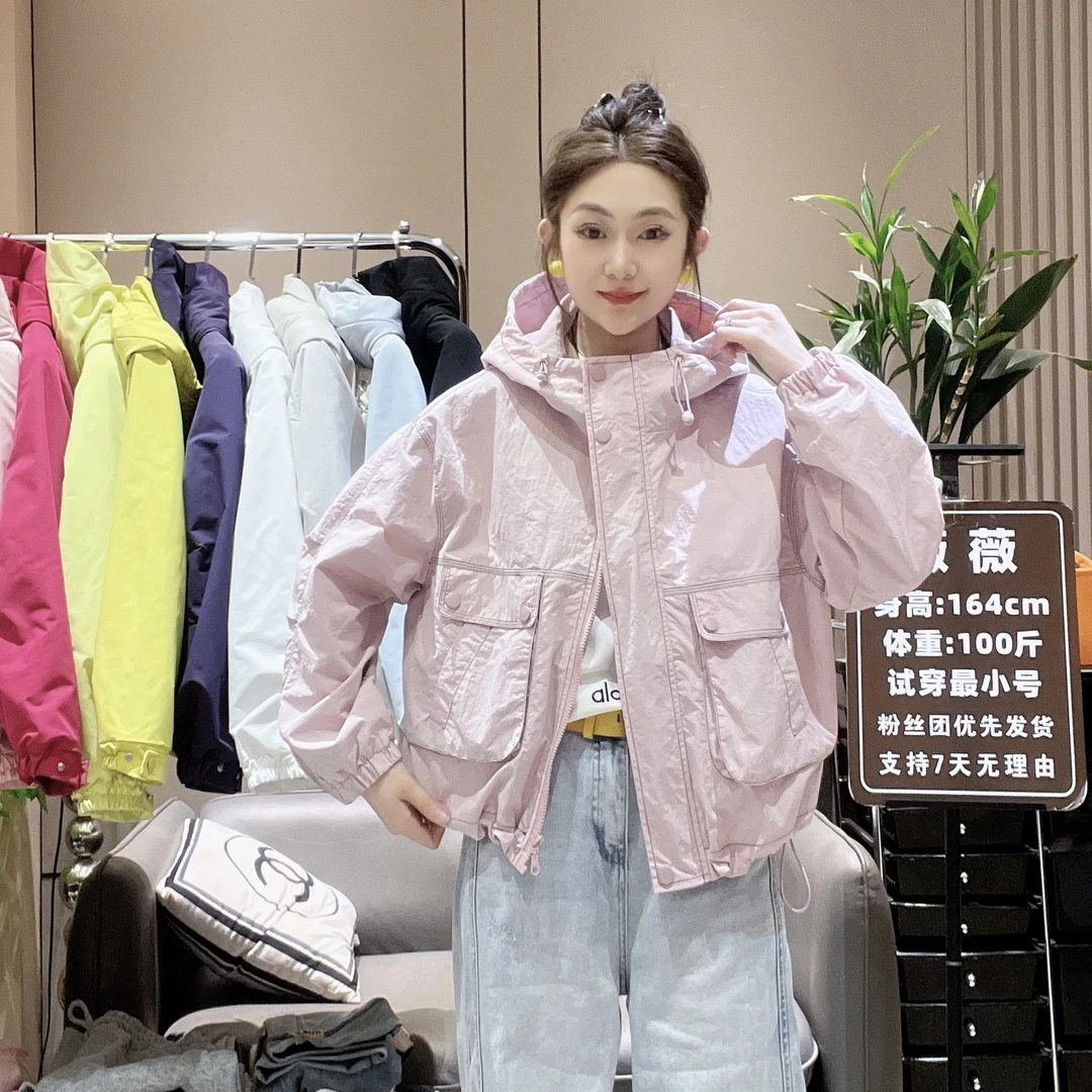 2025春夏新款连帽（衣长57）（带里衬）水洗皱面料显瘦风衣外套1539