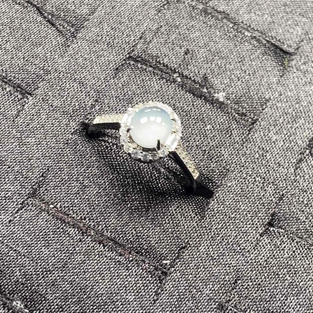 翡翠银S925镀金镶嵌戒指