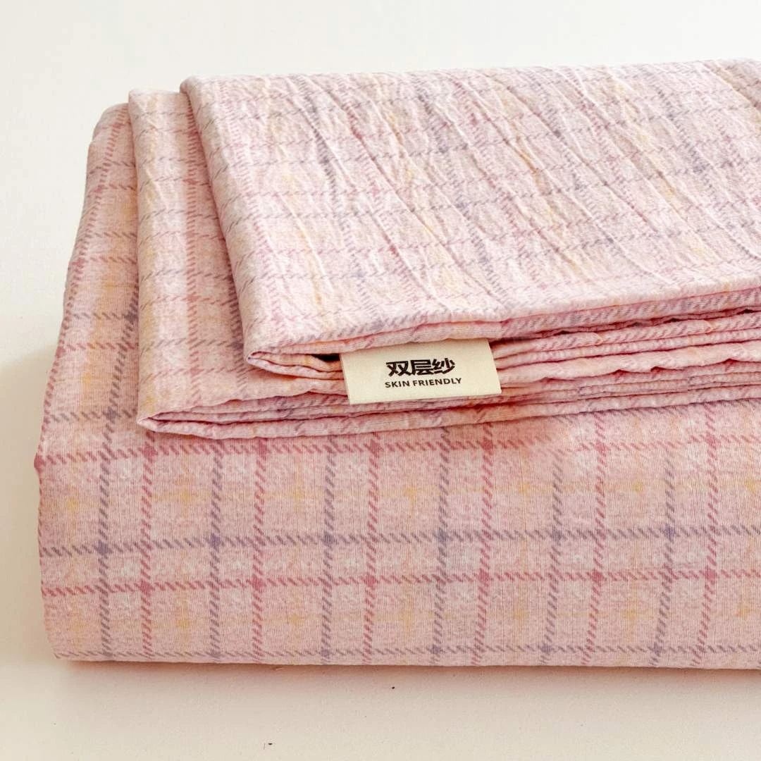皱皱纱双层纱床单单件柔软四季通用透气防滑双人床单榻榻米炕单