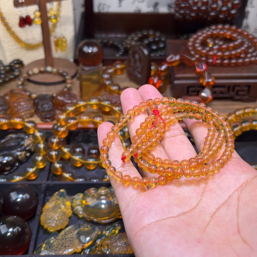 琥珀未镶嵌颈饰5mm红茶108