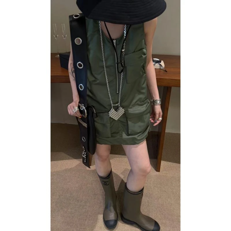 HELLOTANGO《独到街感》春夏设计款时髦机能工装风马甲连衣裙85453#