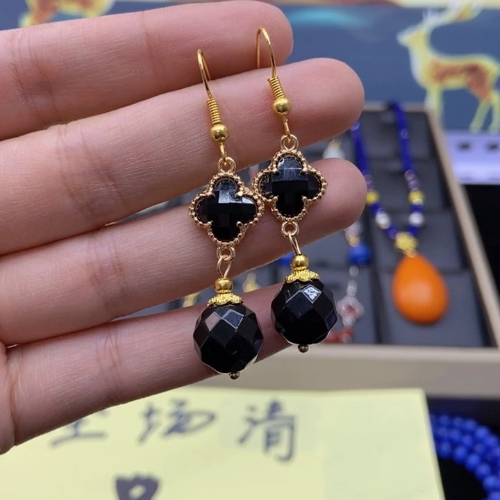 玛瑙/玉髓耳钉银S925镶嵌118