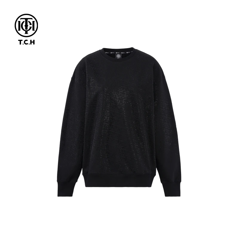 TCH 潮牌重磅烫钻满印时尚休闲痞帅圆领卫衣情侣衫T72D116010