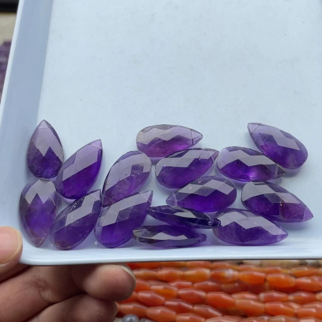 玛瑙/玉髓合金珠宝半成品两个装乌拉圭紫水切面吊坠13*25mm