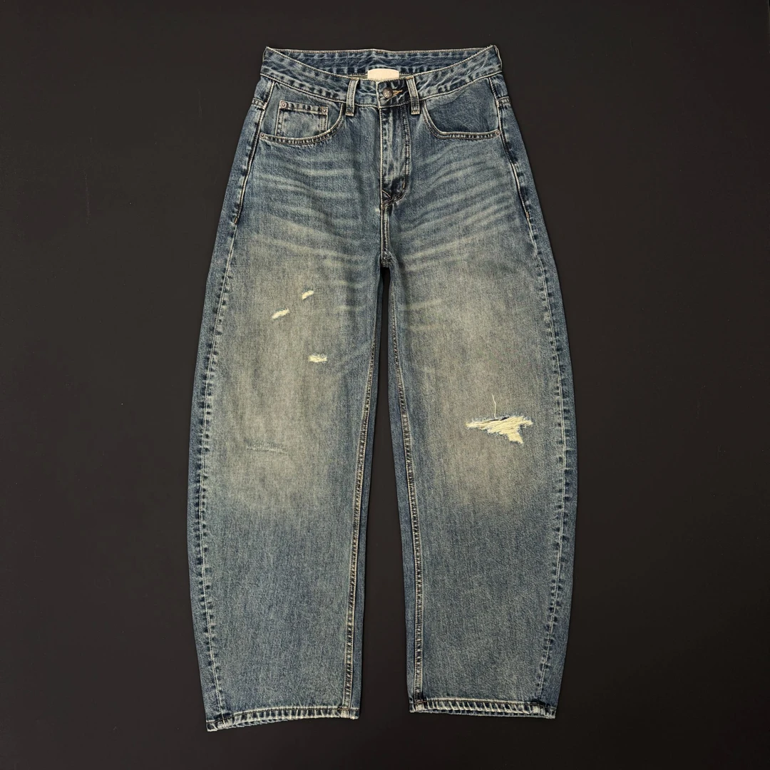 秋季百搭洗水男款宽松时尚休闲高街直筒裤弯刀2025年男款牛仔裤