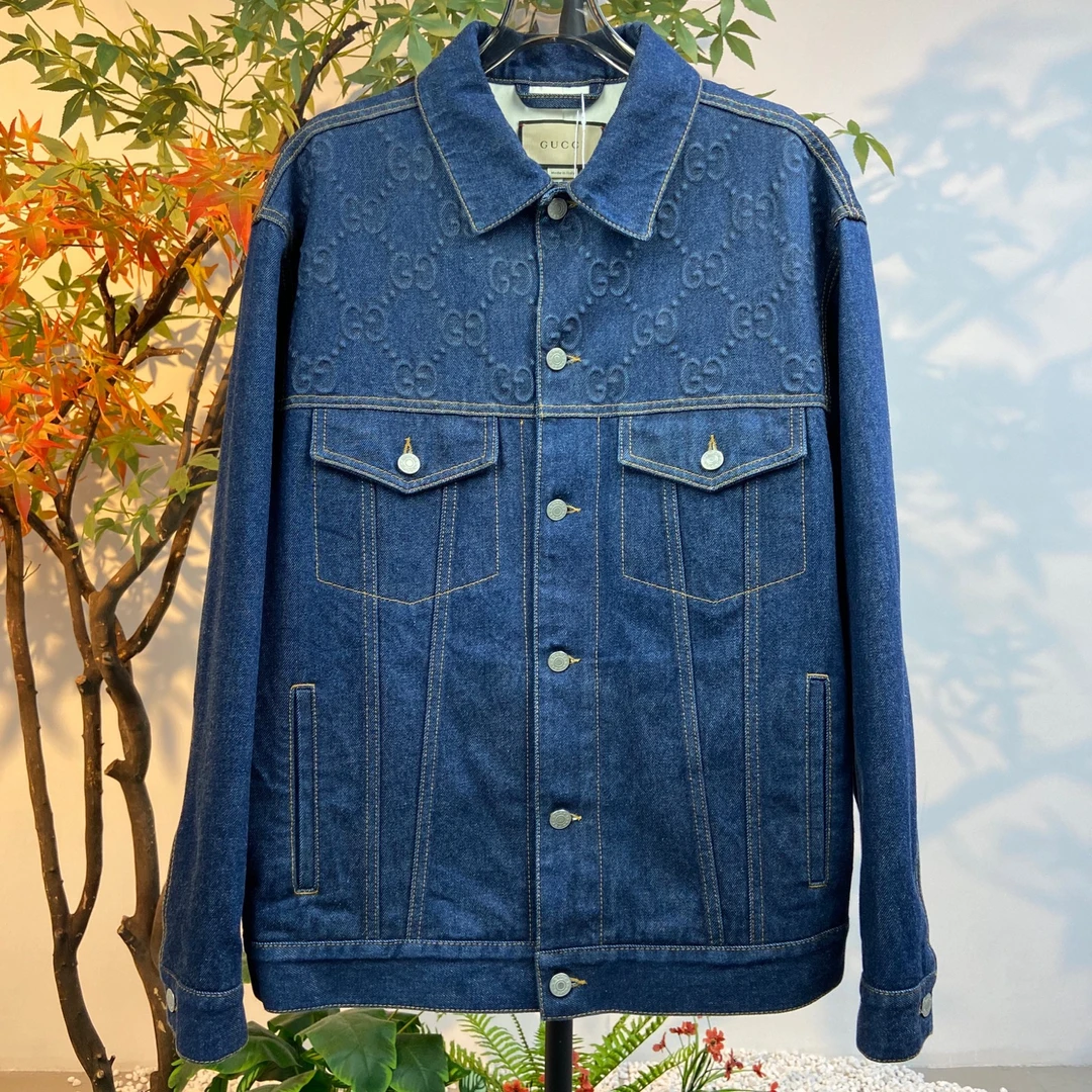 99新 GUCCI/古驰 2509222/46码/Logo浮雕印花单排扣牛仔外套