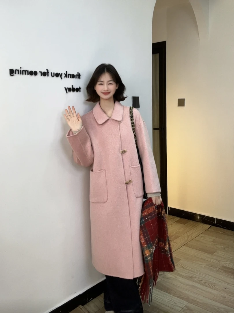 伊迪卡双面羊毛大衣韩系娃娃领百搭气质显瘦秋冬设计感大衣外套