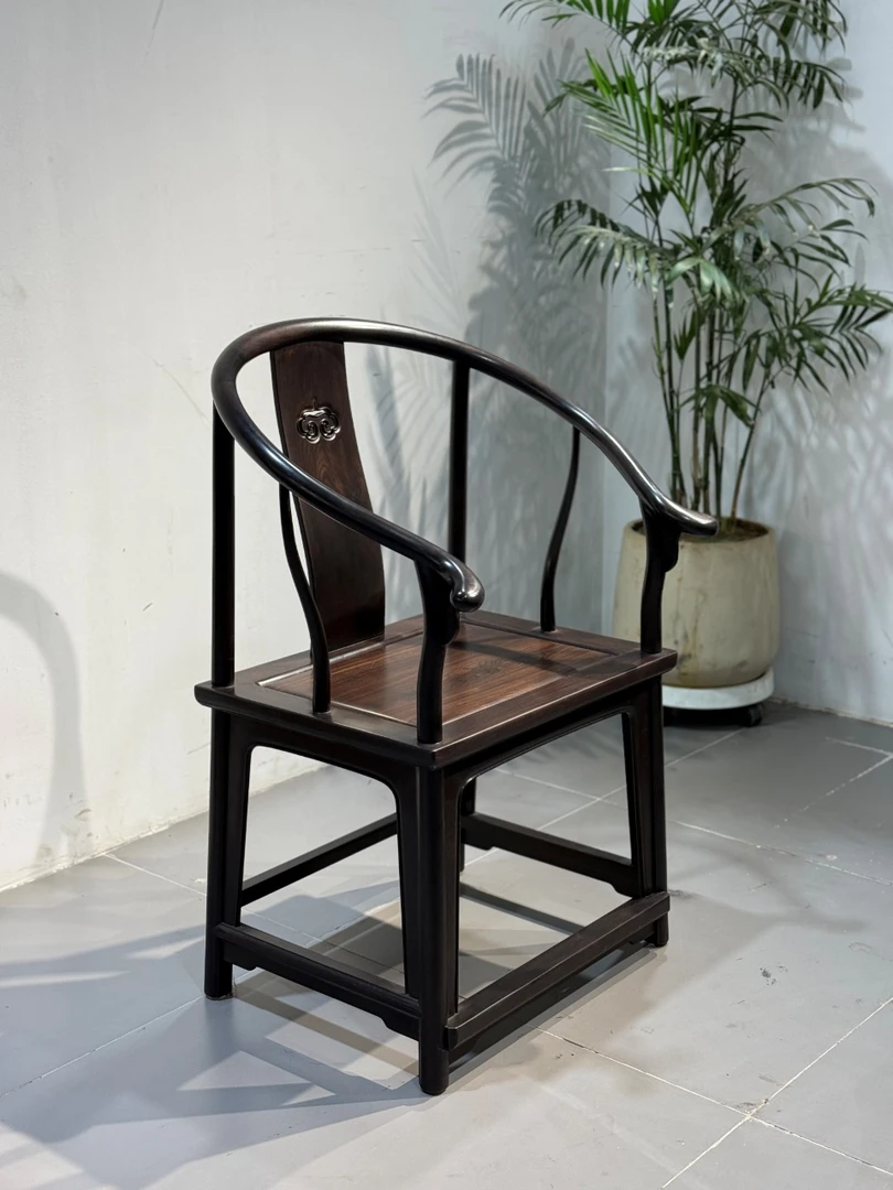 耿耿红木家具紫光檀明式圈椅三件套东非黑黄檀中式实木仿古休闲椅
