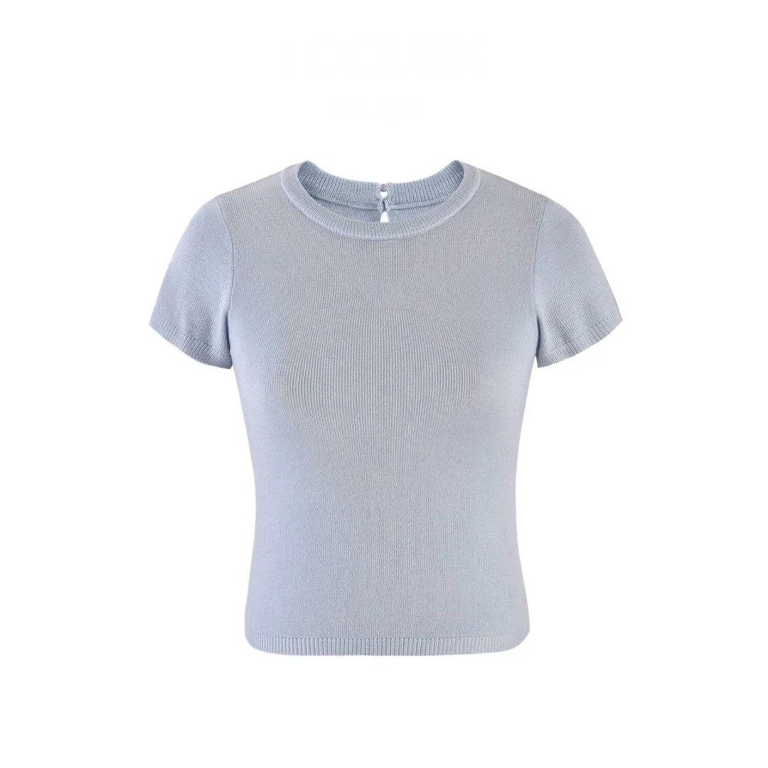 CHENXI 夏季女装针织衫圆领甜美少女风修身针织短袖上衣女M30018