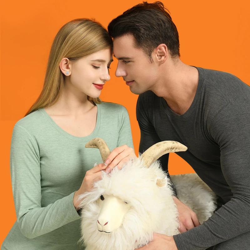 山羊绒贴片保暖内衣套装加厚男秋衣秋裤打底套装发热加绒女套装2