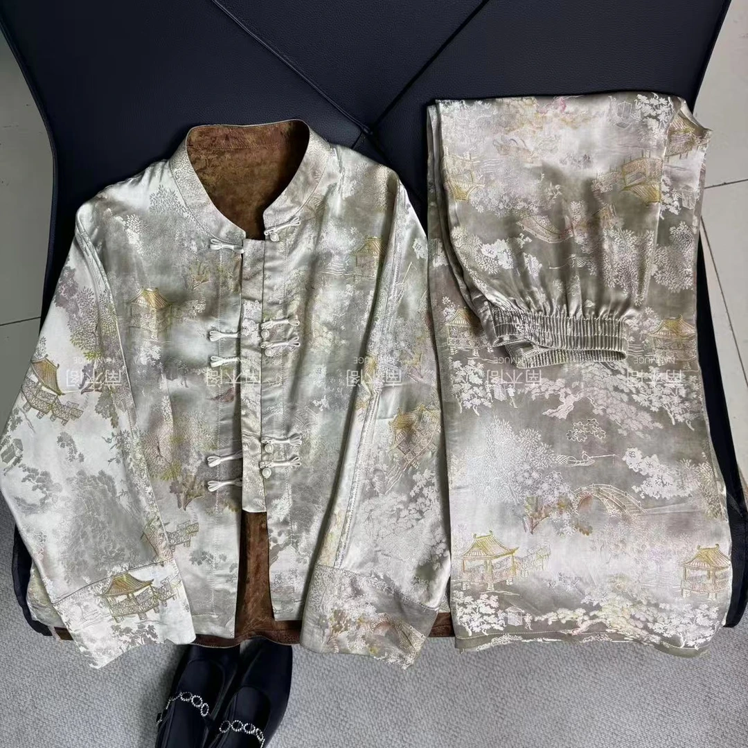 （月满亭山.）套装系列2025新款常规款薄款新中式女刻花短外套长袖