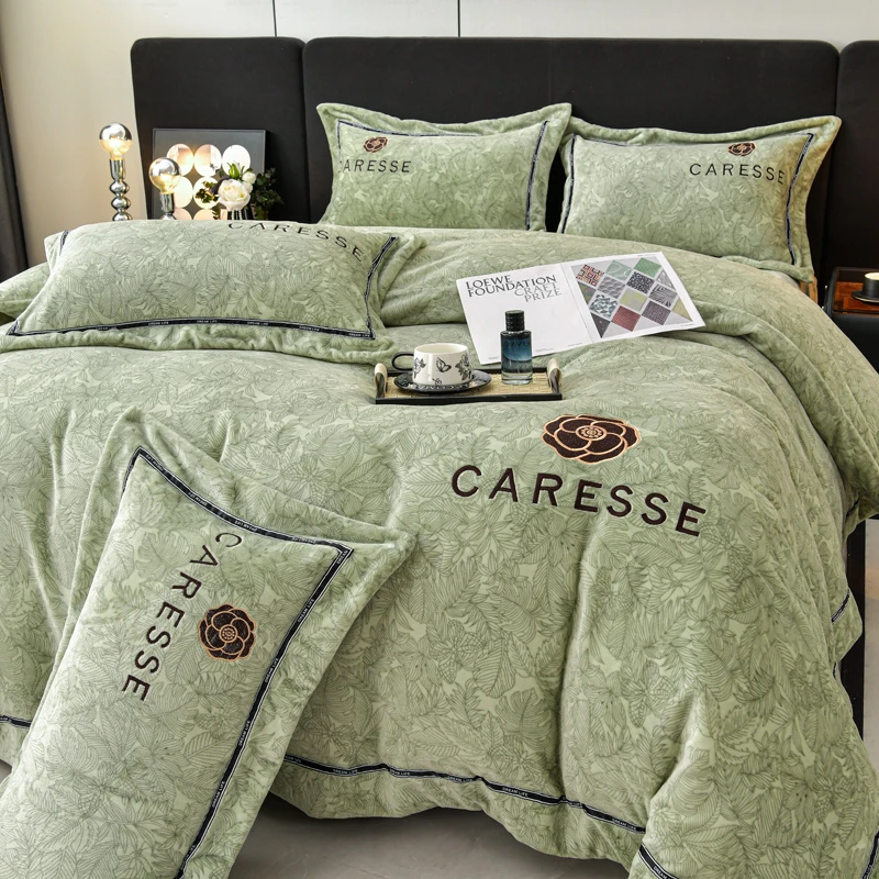 富安娜加厚8-9斤A类母婴级床品套件床上用品双面加厚牛奶绒四件套