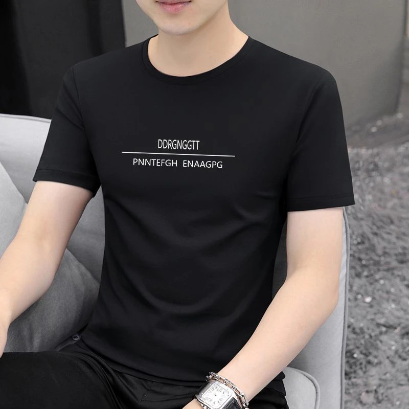 圆领短袖男2025夏季新款抗皱T恤潮流修身休闲上衣男装半袖打底衫