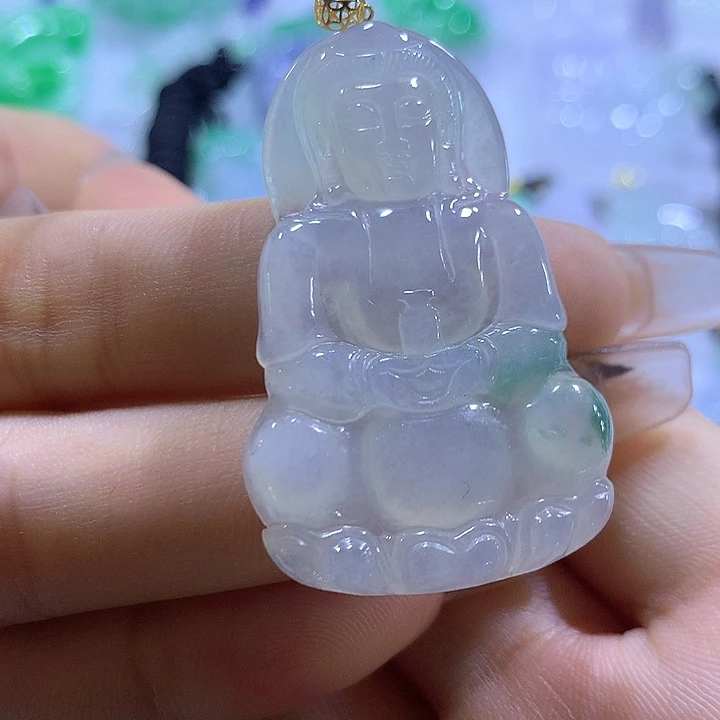 颈饰18K金镶嵌翡翠天然翡翠A货吊坠