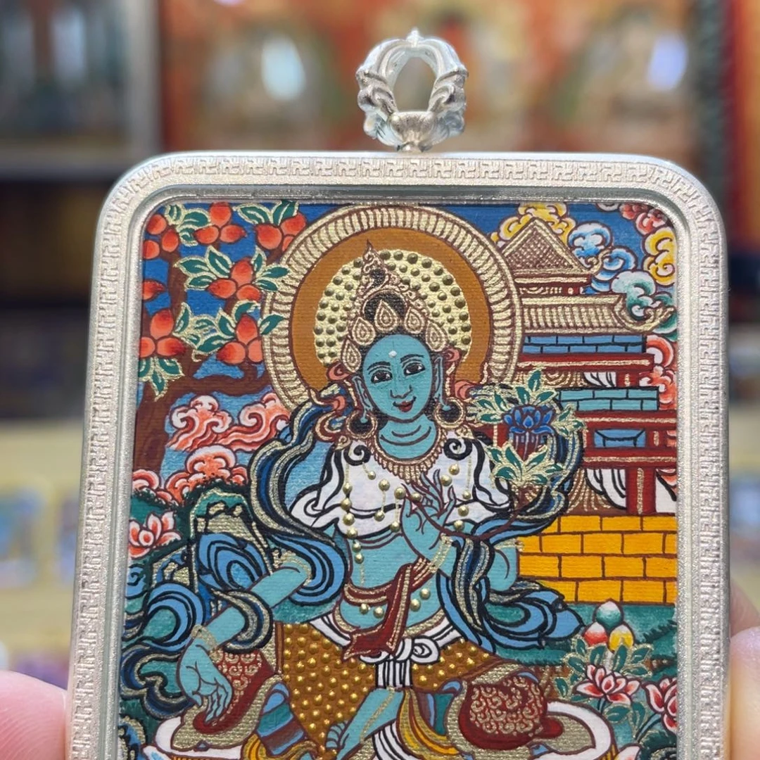 吊坠热贡纯手绘唐卡绿度母