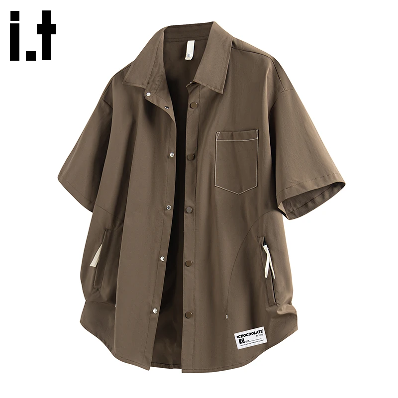 i.t:CHOCOOLATE美式复古衬衫短袖2025年夏季新款凉感男士休闲衬衣