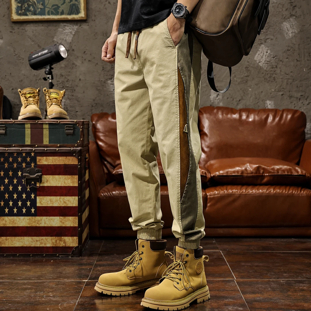 法国Cebrodz美式拼接工装裤男夏季2025束脚宽松户外运动休闲裤潮