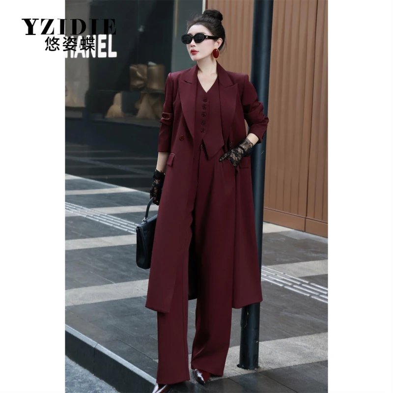 YZIDIE高定职业装设计感安可拉红风衣马甲阔腿裤洋气时髦三春秋
