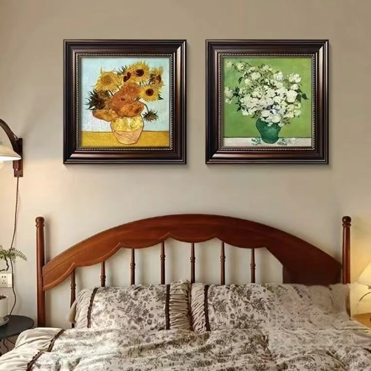 EF10梵高向日葵白玫瑰餐厅卧室客厅玄关装饰画4040-2-欧棕