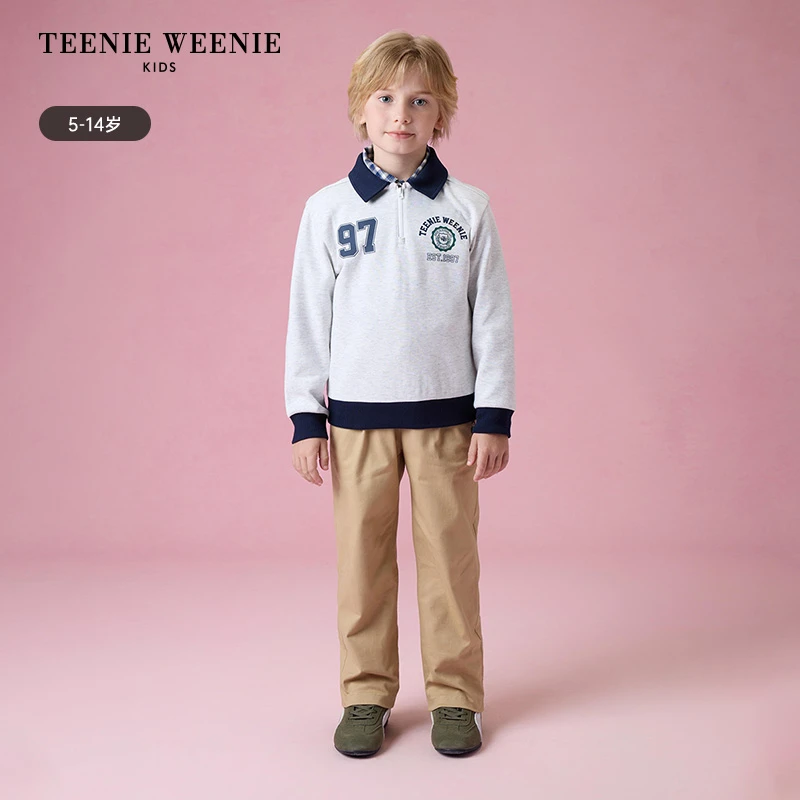 TeenieWeenieKids小熊童装25年秋季运动撞色翻领卫衣TKMW253812K