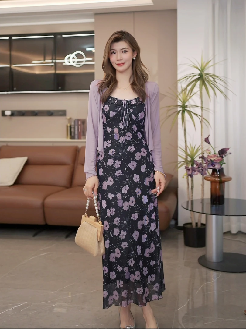 【开衫＋吊带连衣裙】套装碎花吊带裙夏季女装