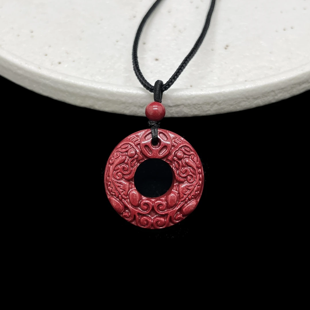 含辰砂工艺品天然辰砂高纯度朱砂双貔貅平安扣吊坠新年礼物