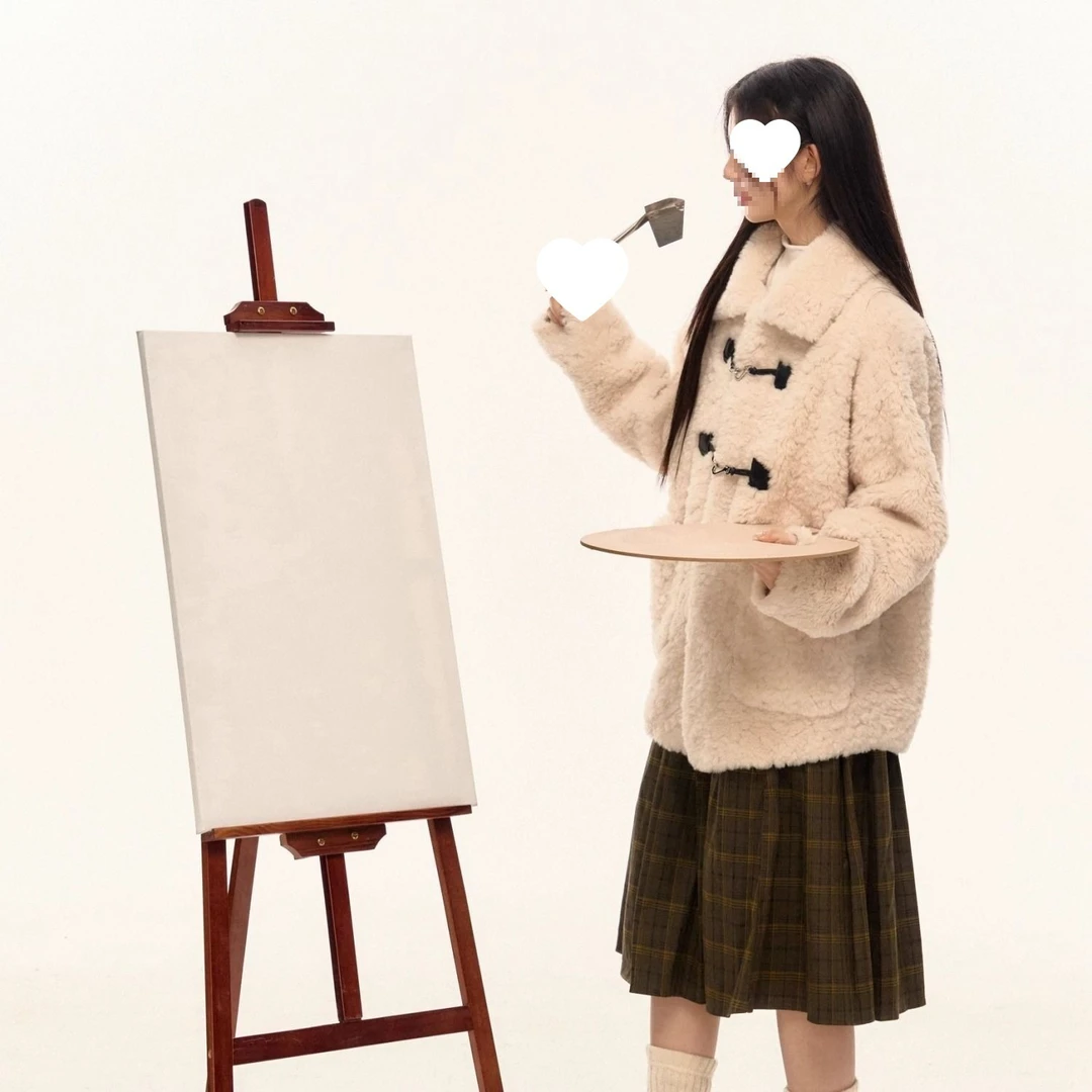 人造皮草 人造皮草冬米驼色皮毛一体仿皮草女甜美加厚显瘦宽松羊