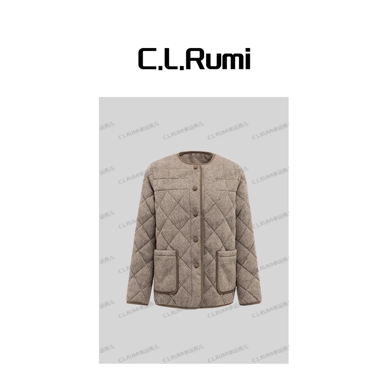 【Rumi精选】 “松茶可可”冬季保暖菱格羊毛鹅绒羽绒服外套7386wt