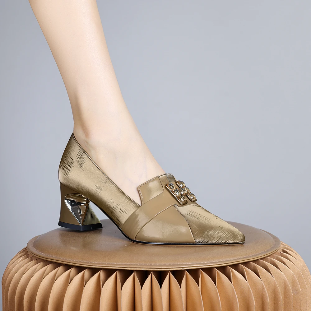 2024年新款欧美气质拼色单鞋一脚蹬舒适粗跟百搭通勤低跟单鞋0033